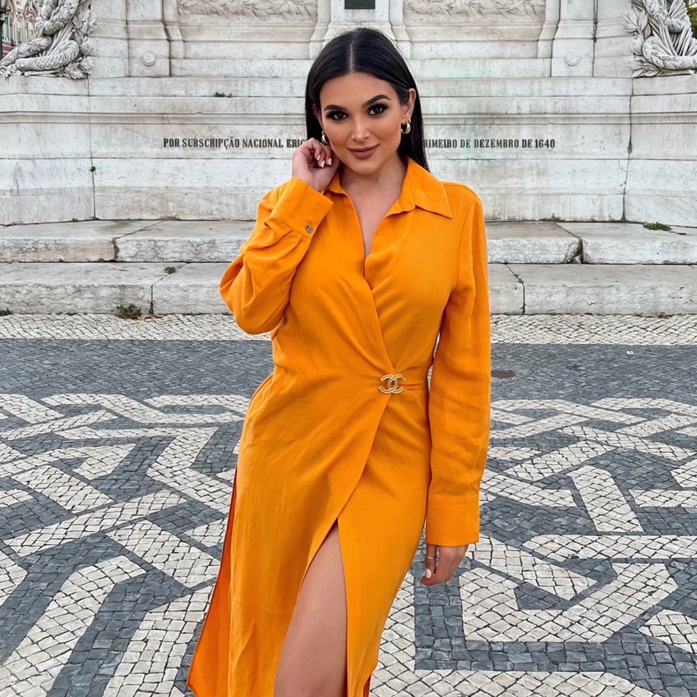 Zara orange draped dress